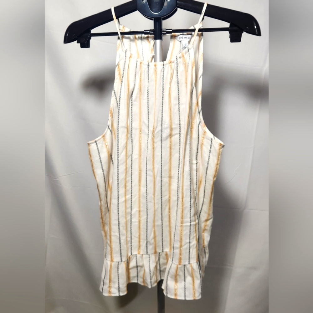 🛍 4/$20 🛍 Nine West Sleeveless Striped Halter Tie Tank Top-Size XL